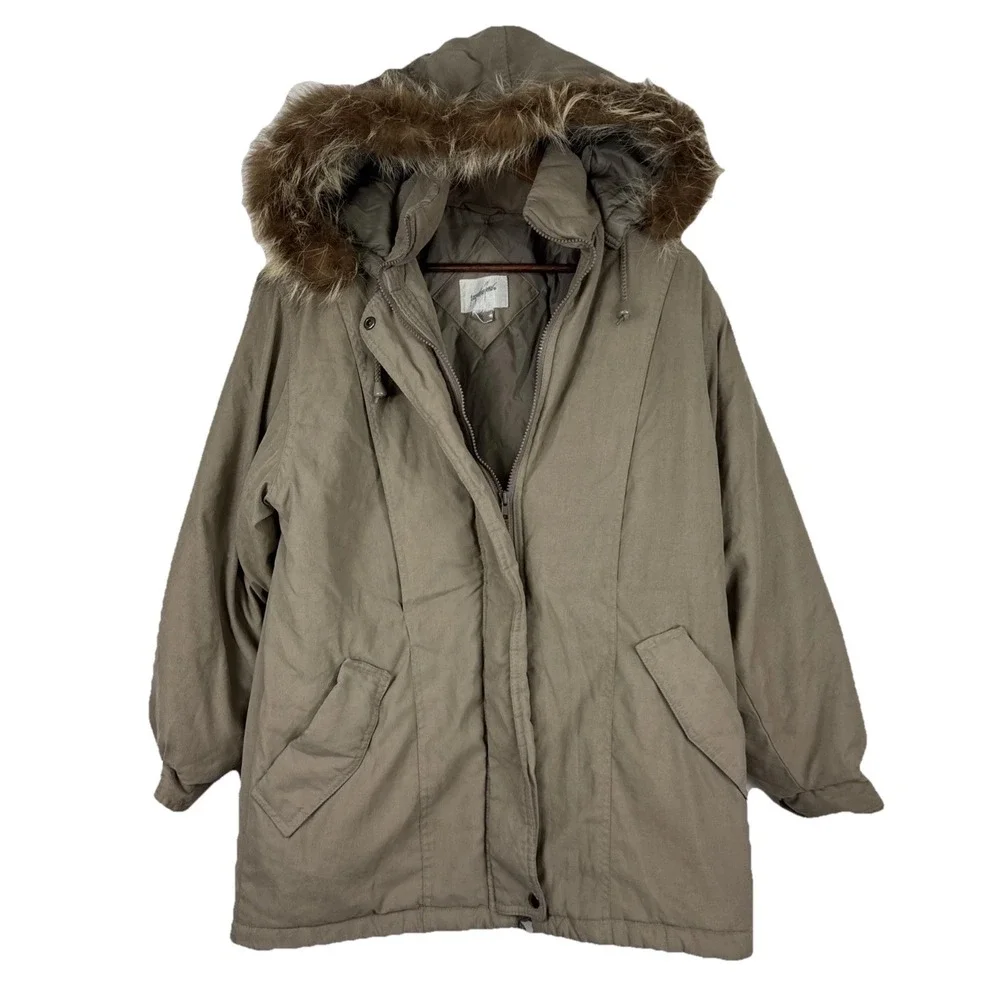 Jacqueline Ferrar Parka Coat Womens Medium Tan Long Raccon Fur Hood Heavy Jacket